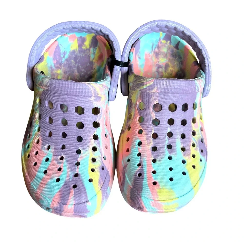 Joybees Everyday Clogs Kids Unisex Pastel Marble Tie Dye Purple Teal Size 8/9